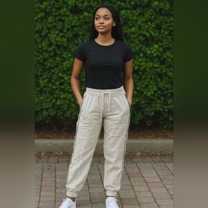 BANANA REPUBLIC Relaxed Beige Joggers Trousers with Stripe Detail (#777)